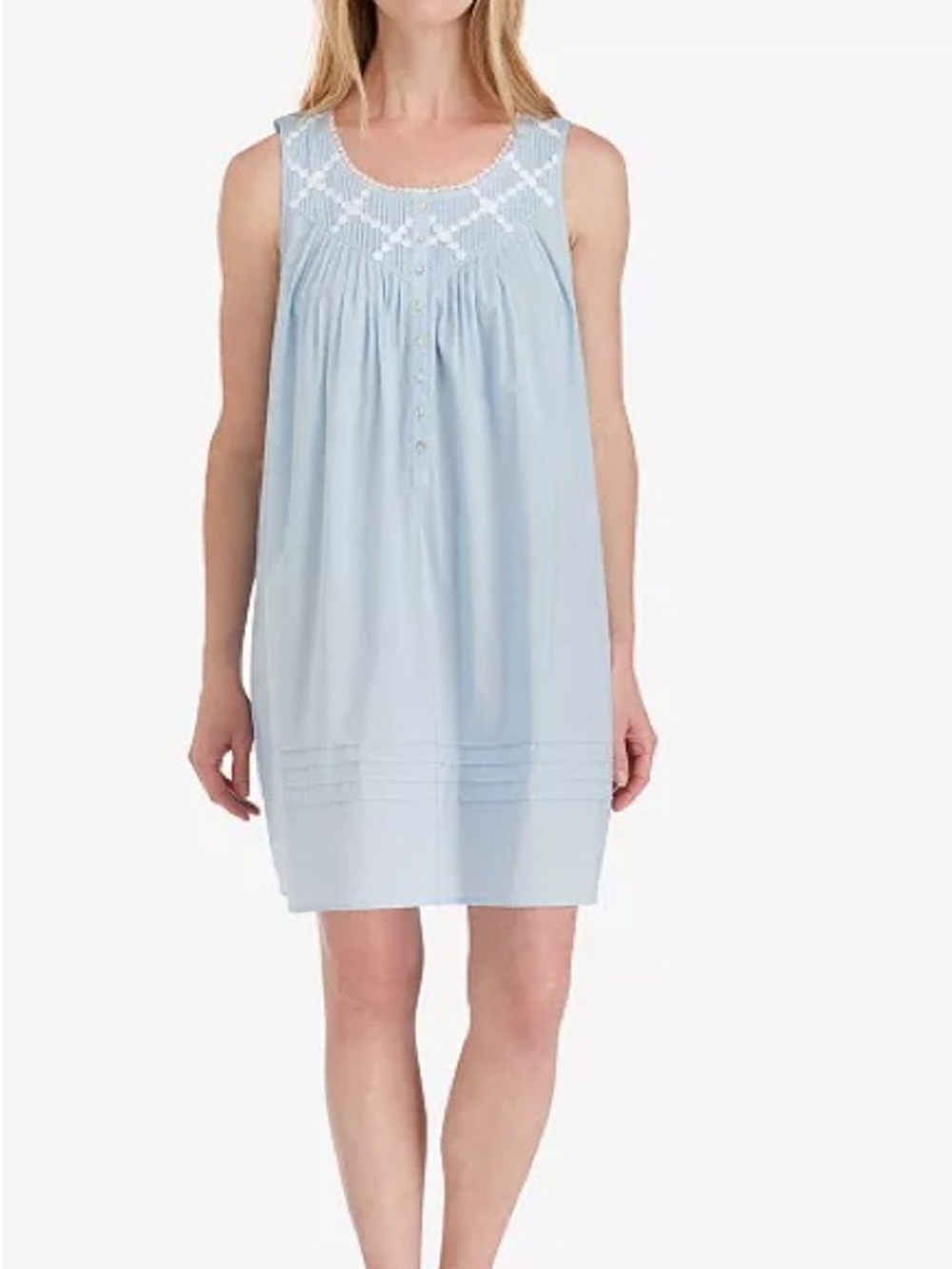 Eileen West Light Blue Sleeveless pintuck lace trim Yoke Poetic Chemise size M